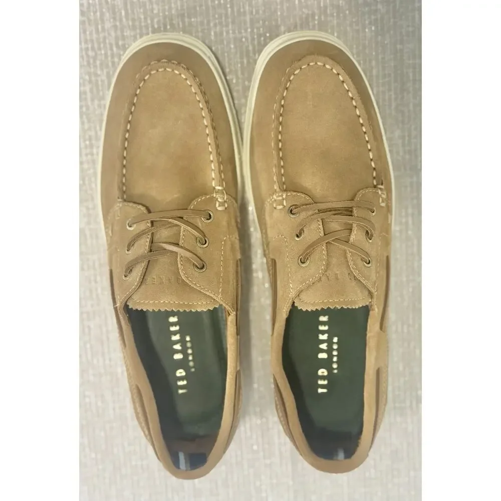 Ted Baker London Men’s Suede Boat Shoes Sand US 9 EU 42 Lace Up NWOB